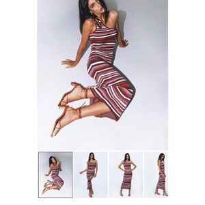 Striped One Shoulder Dress - Multicolor